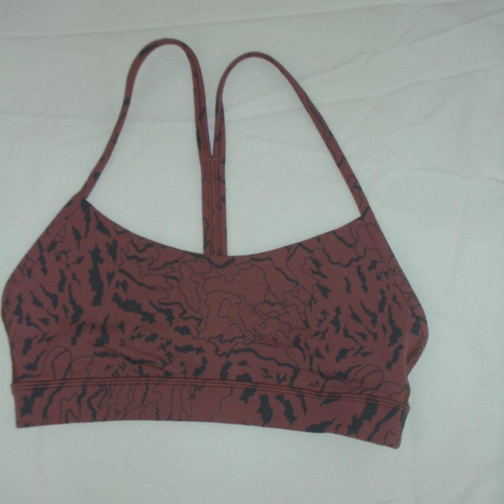 Lululemon Power Y Sports Bra Size 4 Brown Black Abstract Print Yoga Athleisure